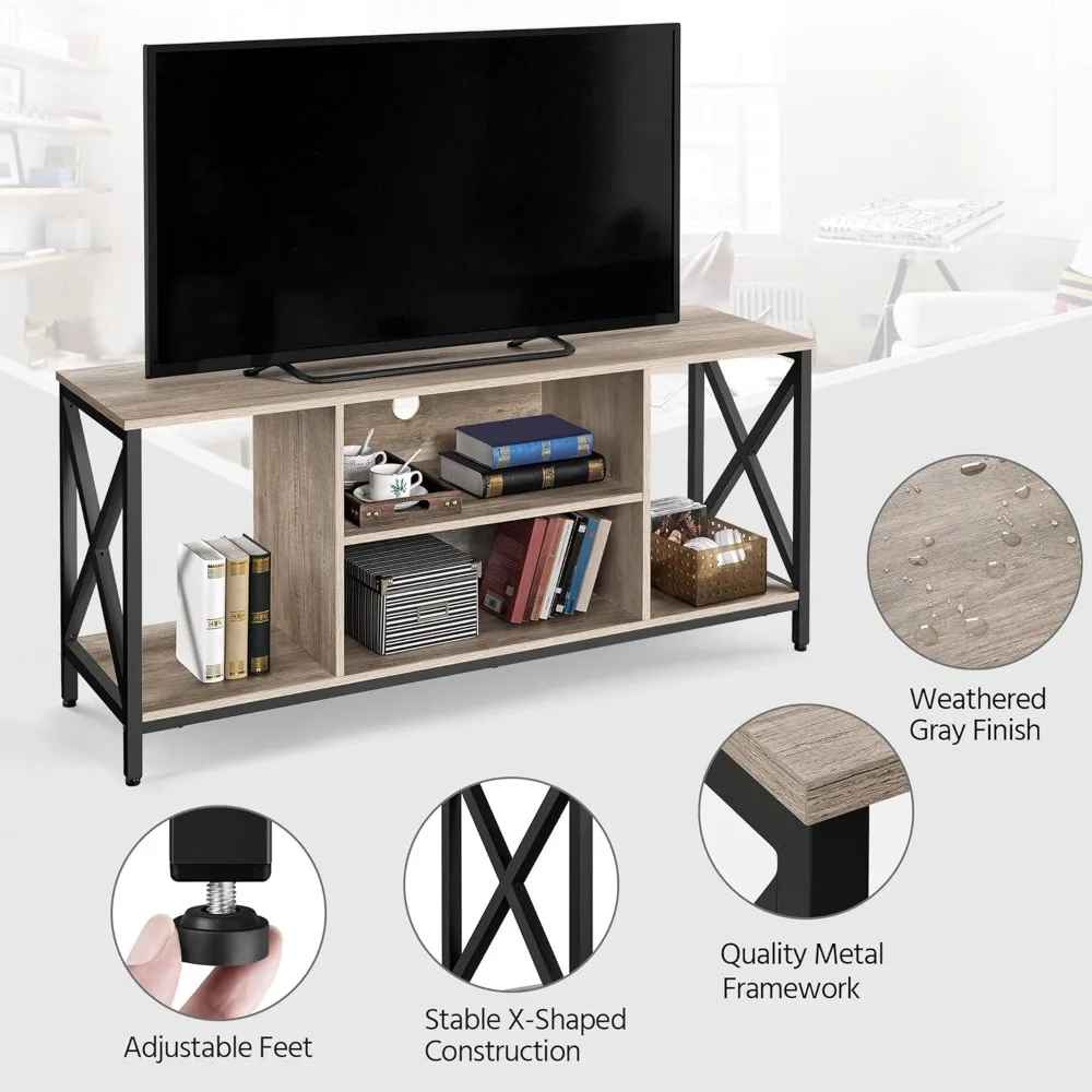 4-Piece Living Room Furniture Sets 2Pcs 3 Tier Sofa Side End Table 41.5 Inch Lift Top Coffee Table 60 Inch TV Stand Gray