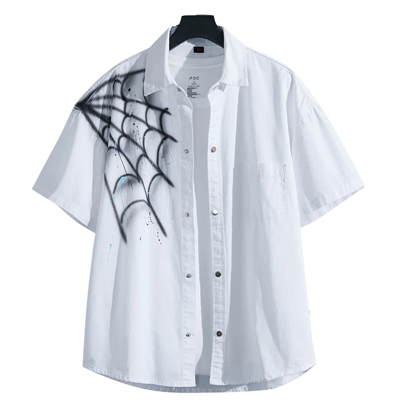 

2022 summer American British trend casual graffiti short-sleeved shirt men's printed shirt loose shirt