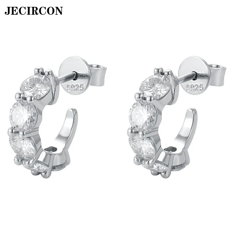 JECIRCON Single Row Moissanite Earrings for Women 925 Sterling Silver Super Flash Full diamonds Niche Design Exquisite Studs