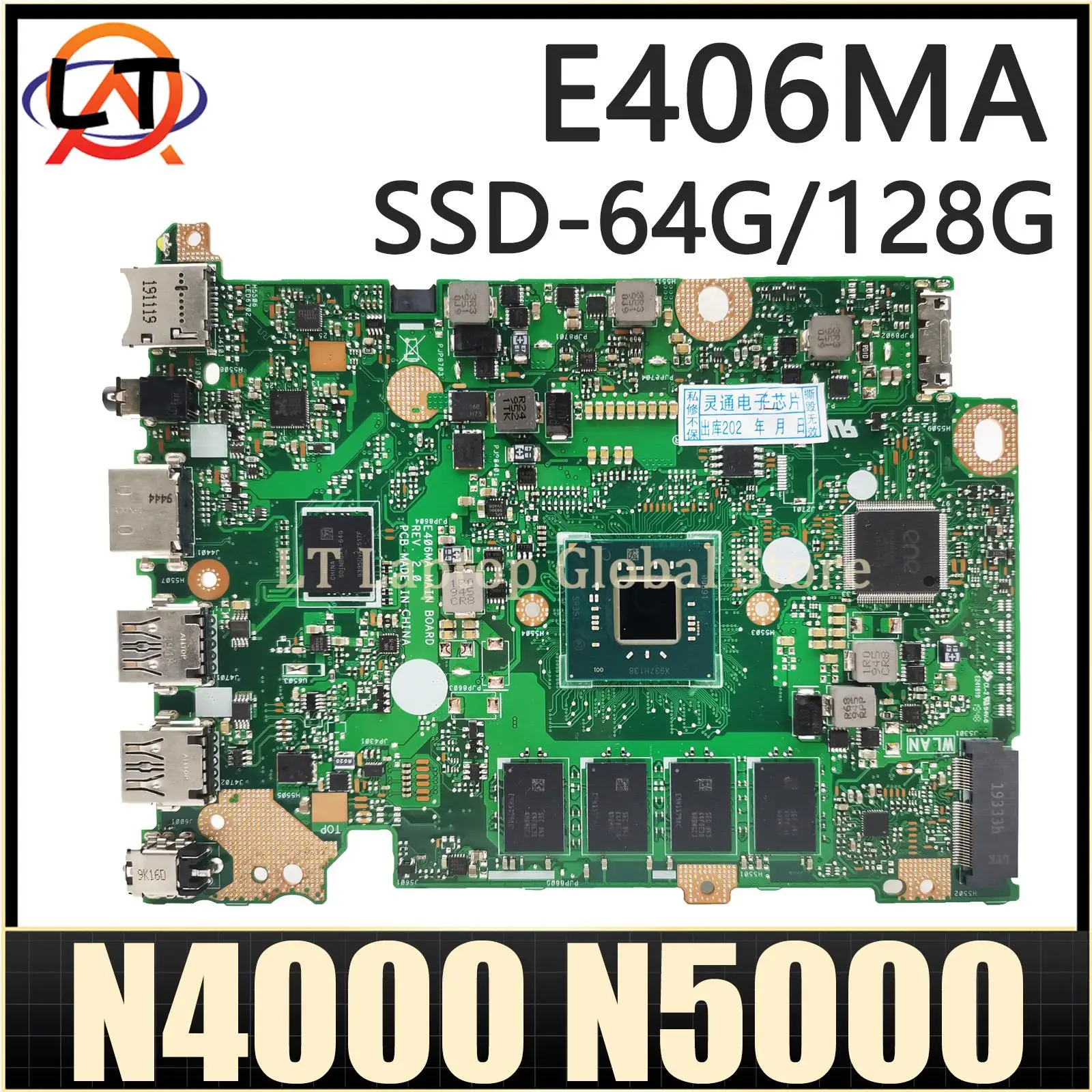 

MAINboard For ASUS E406M E406MA L406MA E406MAS Laptop Motherboard N4000 N5000 CPU 4GB-RAM SSD-64G/128G MAIN BOARD