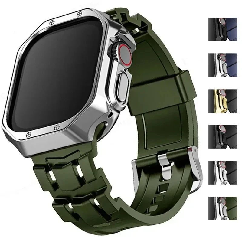 애플 워치용 실리콘 스트랩 및 케이스, 49mm, 45mm, 44mm 밴드, i watch 45mm, Ultra2 시리즈 9 8 7 6 5 4 se 3 2 1 시계 액세서리