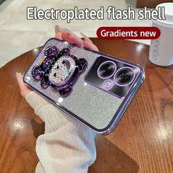 Sparkling Soft Silicone Shockproof Phone Case with Cute Bear Stand - Electroplated TPU Back Cover for CPH2553 (Purple)