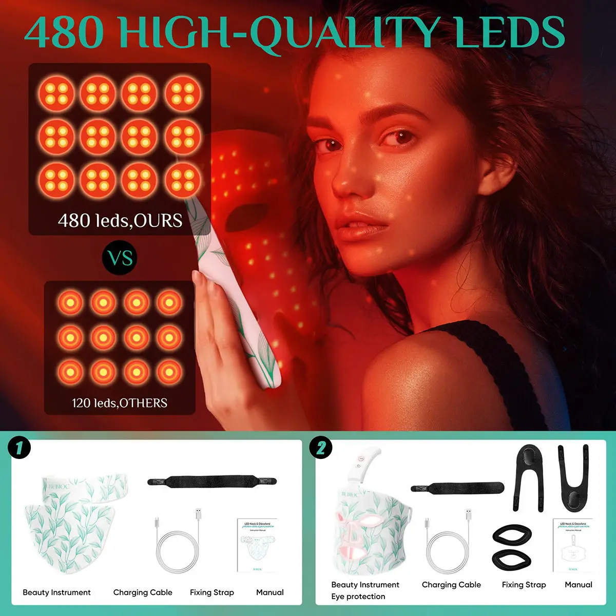 LED Face Mask 8 Color Portable Silicone LED Red Light Near Infrared Therapy for Anti-Aging, Wrinkles, Skin Rejuvenation Home Use