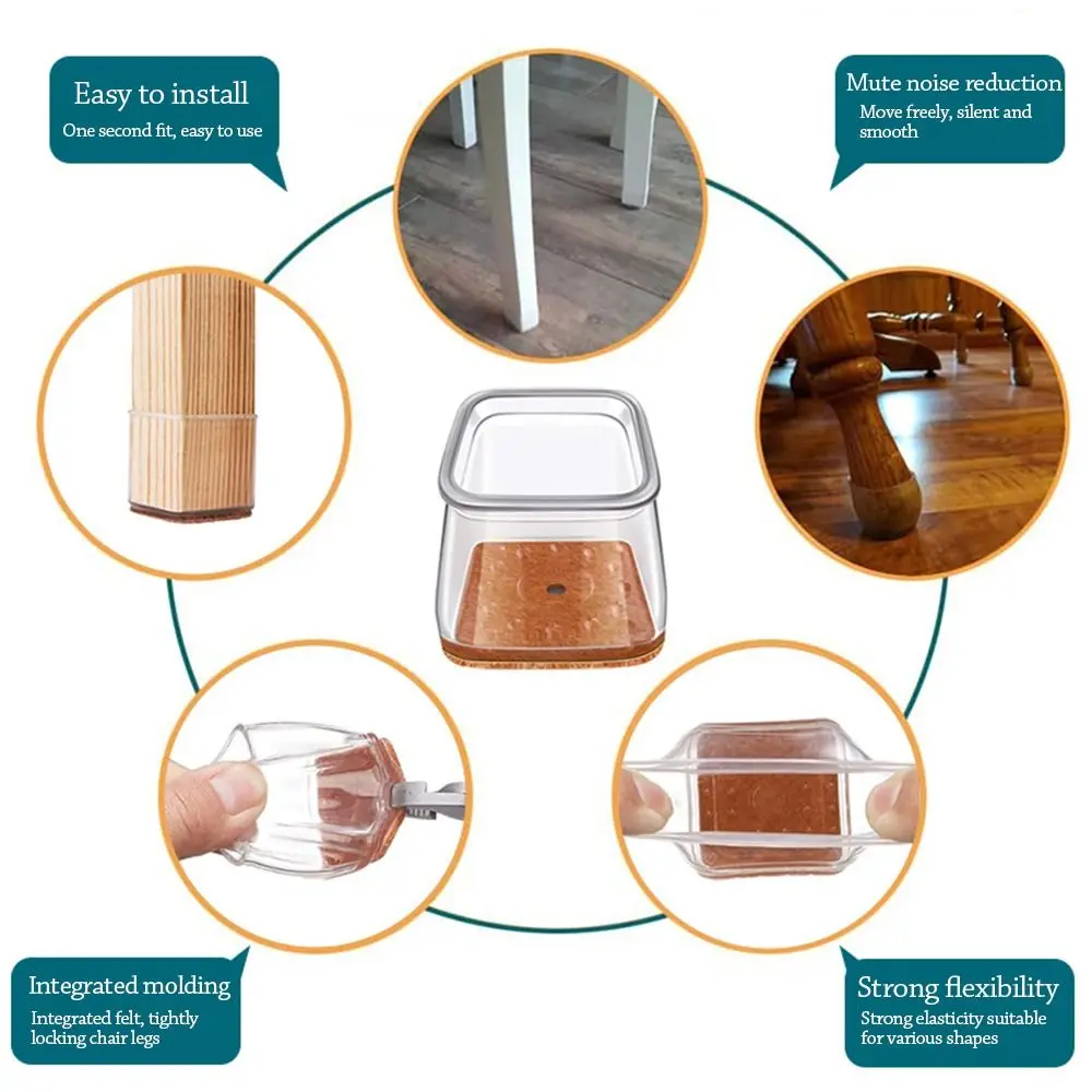 Silicone Chair Leg Floor Protector with Felt Pads - Noise Reducing Table and Sofa Foot Covers