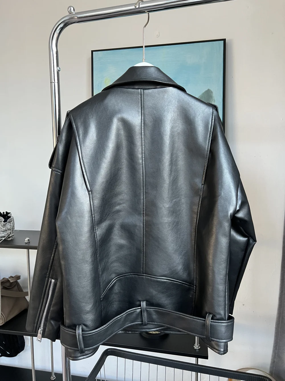 Imitation leather motorcycle loose jacket for ladies 2024
