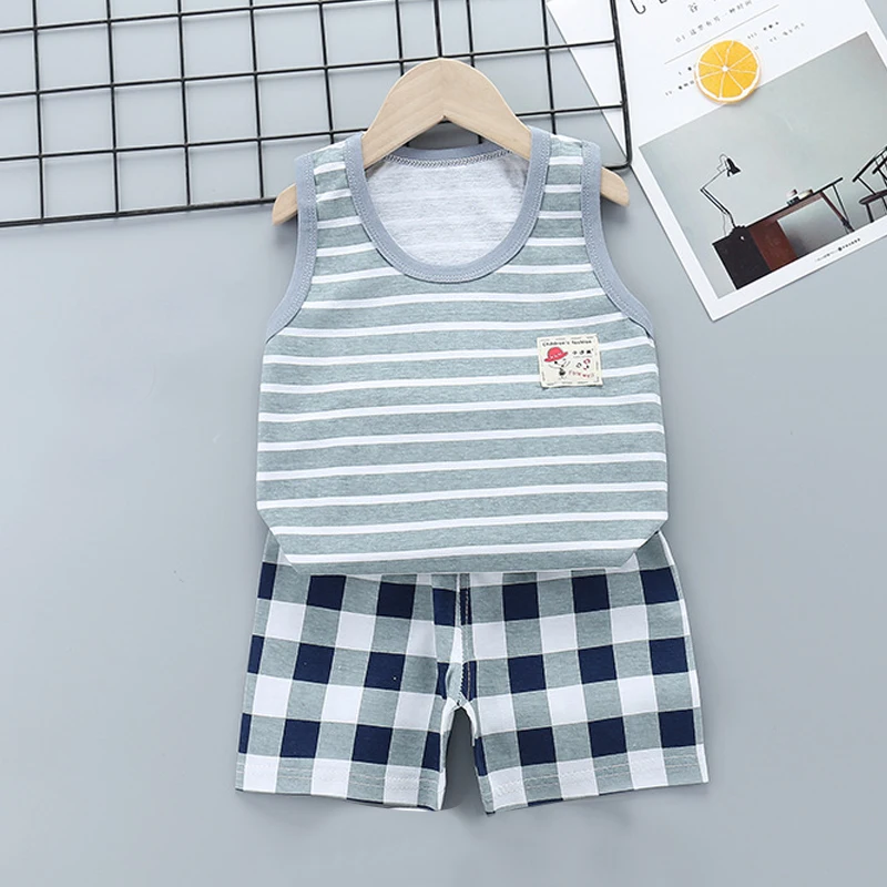 thumbnail image 1 of Children's Set Vest Set Boy Girl Clothes Casual Tracksuit Pure Cotton Clothing Summer Clothes Babies Kids Sports Outfit Kids Set, 1 of 6