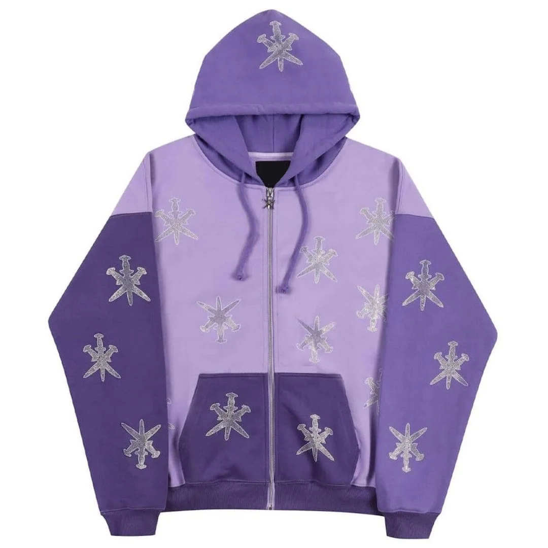 Zip Hoodie Damen Hoodie Ausgefallen Frauen Vintage Stern Strass