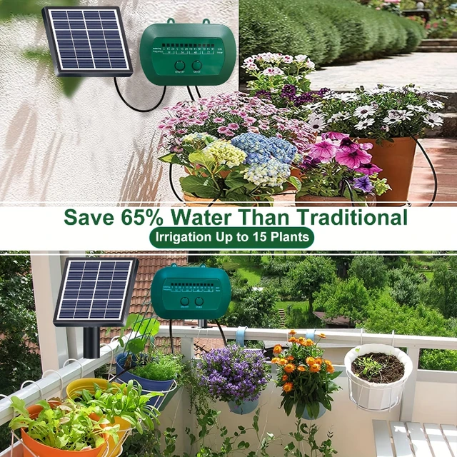 Système d'irrigation solaire pour jardin, kit d'irrigation goutte à goutte pour plantes en pot, système d'arrosage pour plantes de balcon 3