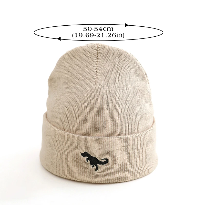 Kids Autumn Winter Knitted Hat Cartoon Dinosaur Embroidery Warm Beanie Children Boys Outdoor Warmer Pullover Cap 3-8Years