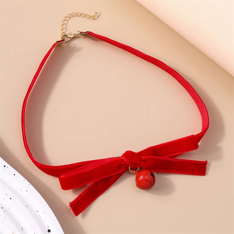 Mode Rot Samt Halsband Halskette für Frauen Weihnachten Glocke Anhänger Halskette Mädchen Party Festival Schmuck Geschenke – Detail 8