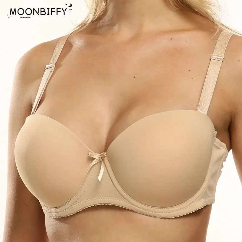 Solid color silicon band strapless bra push up for big boobs busty