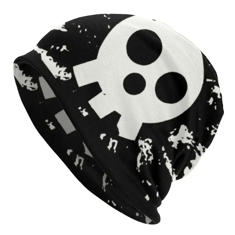 

Black White Fire Force Skull Design For Men Women Unisex Cool Winter Warm Knitting Adult Anime Manga Bonnet Hat Skullies Beanies