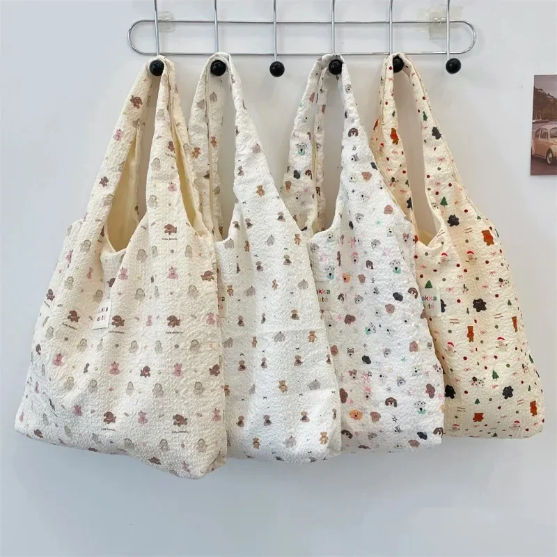 Borsa per la spesa tote femminile Borsa ecologica Borsa per la spesa riutilizzabile Borsa per libri Borsa a tracolla per libri da donna coreana dolce cartone animato - immagine 3