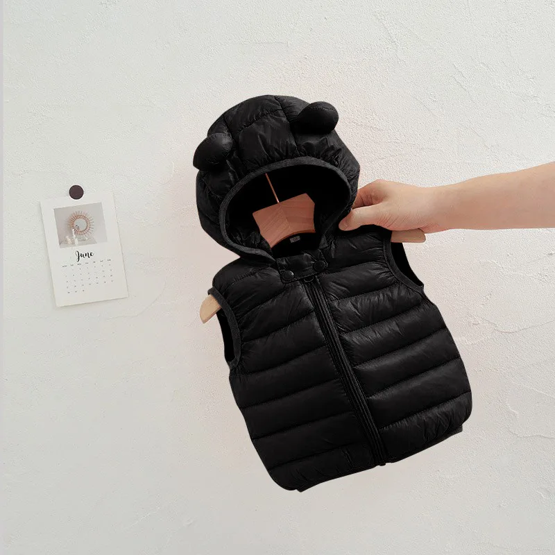 Baby Boys Girls Warm Down Vest Autumn Winter Cotton Waistcoat With Ears Kids Outerwear Children Clothing Hooded Jacket Vests children vest