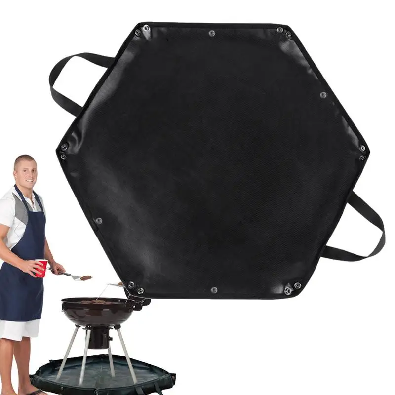Hexagonal Fire Pit Fireproof Mat Foldable Firewood Bag Ember Mat Heat Resistant Fireproof Pad with Hanger Ear for Camp Grass BBQ