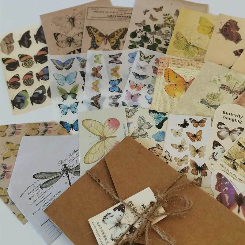 Vintage Antique Sticker Butterfly Background Junk Journal Aesthetic Material Paper Album Scrapbooking Memo Pad Card Journaling Aliexpress