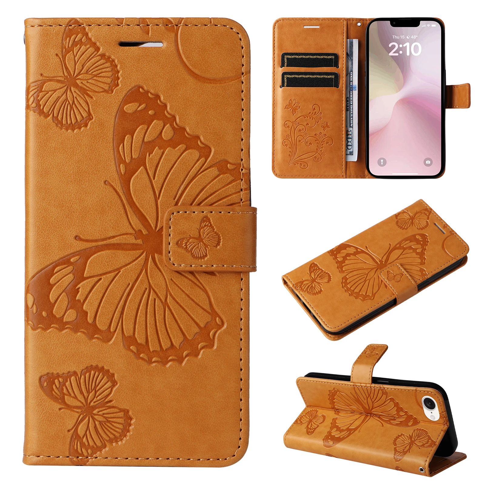 Elegant Leather Flip Wallet Case | Butterfly Embossed Design with Card Holder