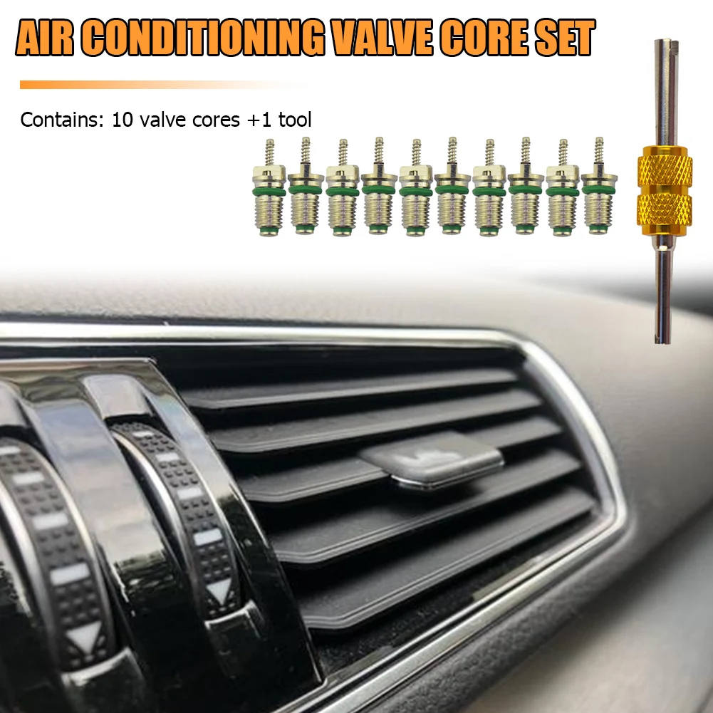 R134a Car A/C Valve Cores Air Conditioning Tire Valve Stem Cores Remover Tool Kit Automobile Exterior Repair Components 10pcs