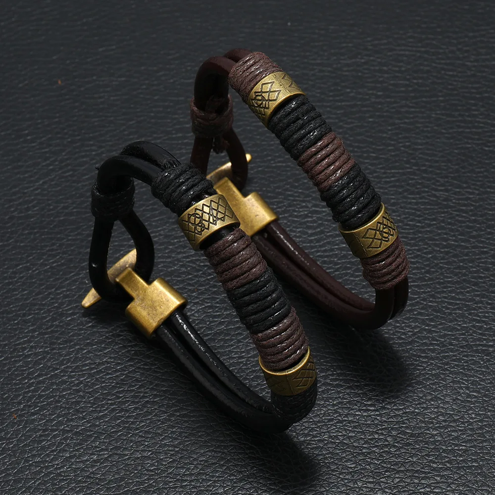 

Multi-layer Leather Bracelet Hand-woven Winding Black Wax Thread Cowhide Rope Bracelet Simple Men's Accessories Boyfriend Gift