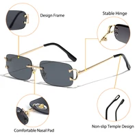 HBK rétro lunettes de soleil sans monture pour femmes hommes petit carré cadre doré marque Design thé nuances Rectangle UV400 Zonnebril lunettes 6