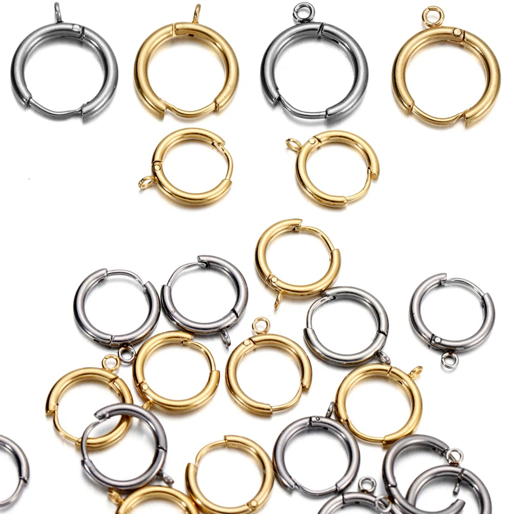 10 Stück Edelstahl Gold Huggie Ohrring Haken mit Schlaufe runder Ohrpfosten mit offenem Biegering für DIY Schmuckherstellung Zubehör