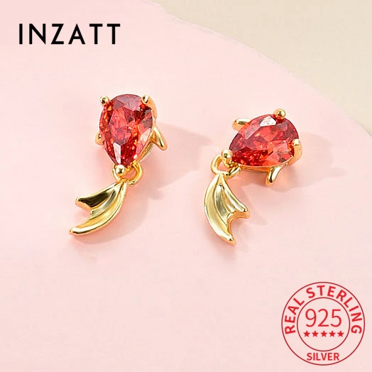INZATT Real 925 Sterling Silver Zircon Fish Animal Stud Earrings Fine Jewelry Cute Minimalist Accessories For Women