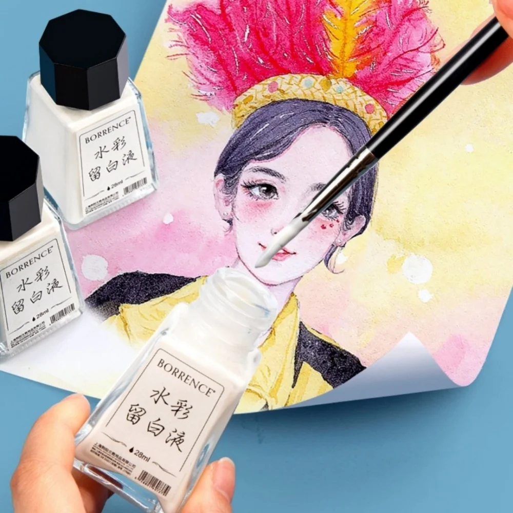 Watercolor Masking Liquid Borrence Watercolor Art Masking Fluid 28ML White for Opaque Areas of Drawing Watercolour Paper Gouache Painting Art Supplies