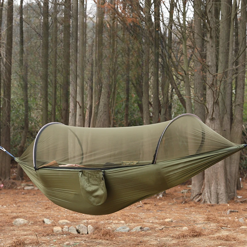 Outdoor Camping Anti-Mosquito Quick-Opening Hammock, Spec: Single (Fruit Green+Ink Green)