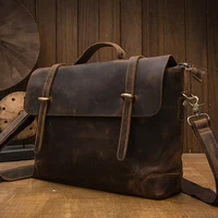 Handmade Crazy Horse Leather Shoulder Bag For Men Genuine Leather Cross body Bag Vintage Briefcase Cowhide Office Messenger Bag 2