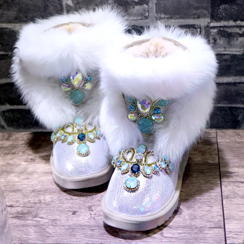 

Классические ботинки ручной работы до середины икры, зимние теплые флисовые ботинки на Рейн-ромбе, меховые слитные ботинки, женские ботинки 35-40
