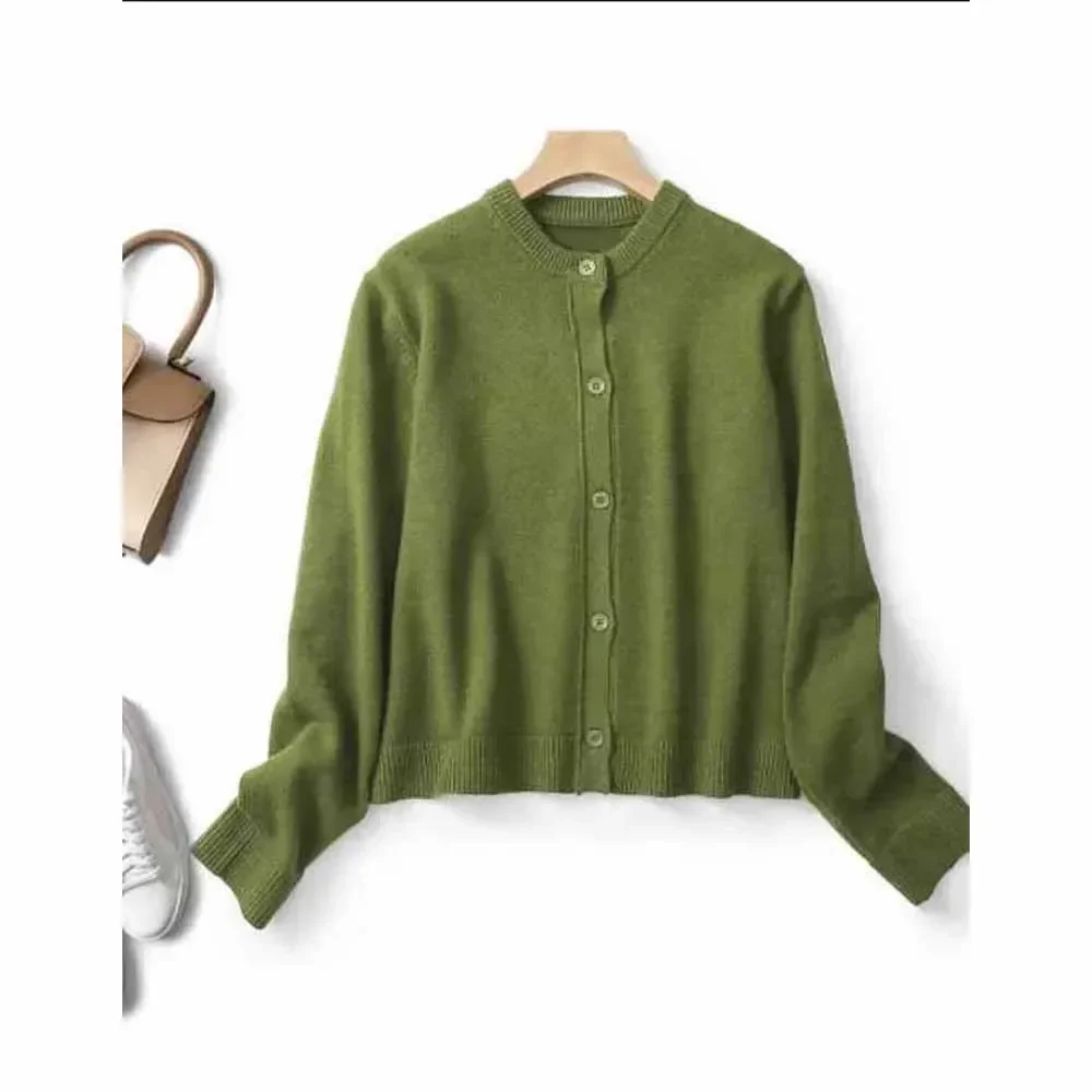 

Women's 2023 Fashion Exquisite Soft Fabric Knitted Short Cardigan Sweater Retro O-neck Long Sleeve Cardigan Chic Top