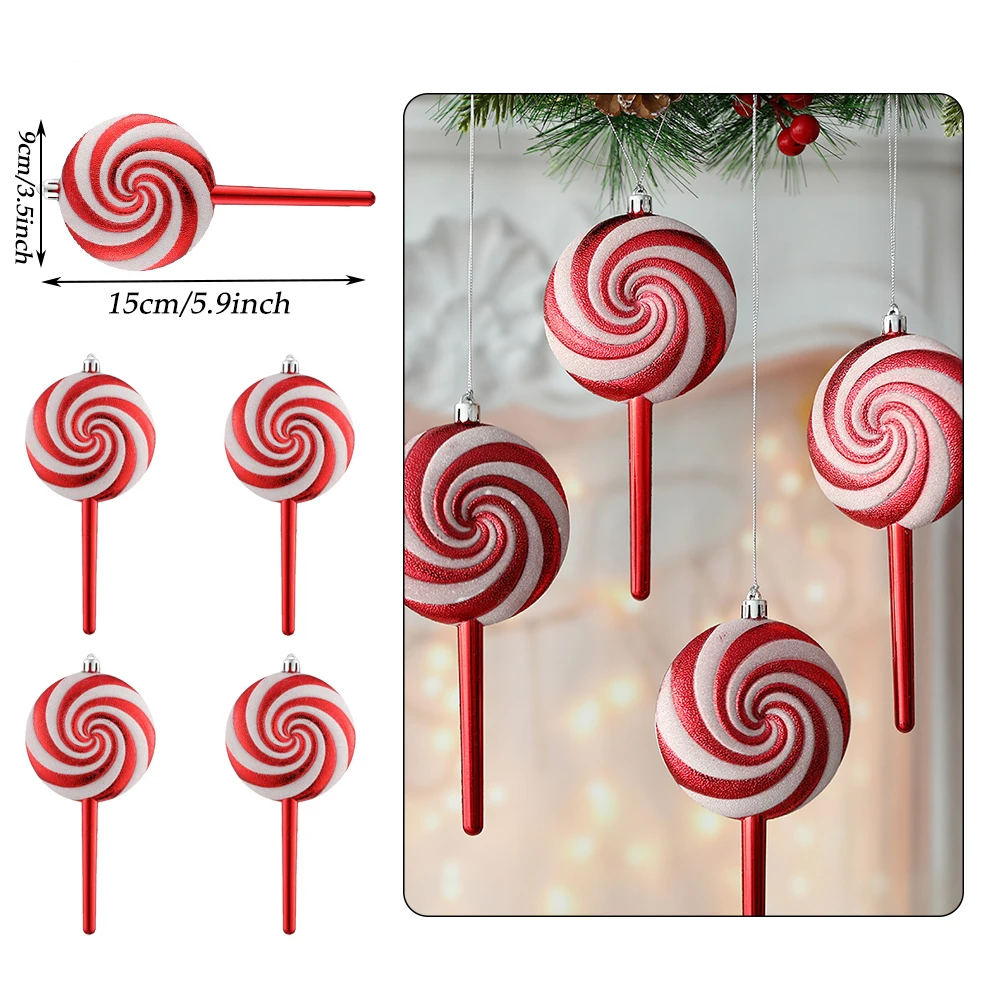 4/6pcs Mix Cute Xmas Candy Cane Lollipop Ice Cream Christmas Tree Balls Ornament Hanging Christmas Home Decor 2023 Navidad Decor