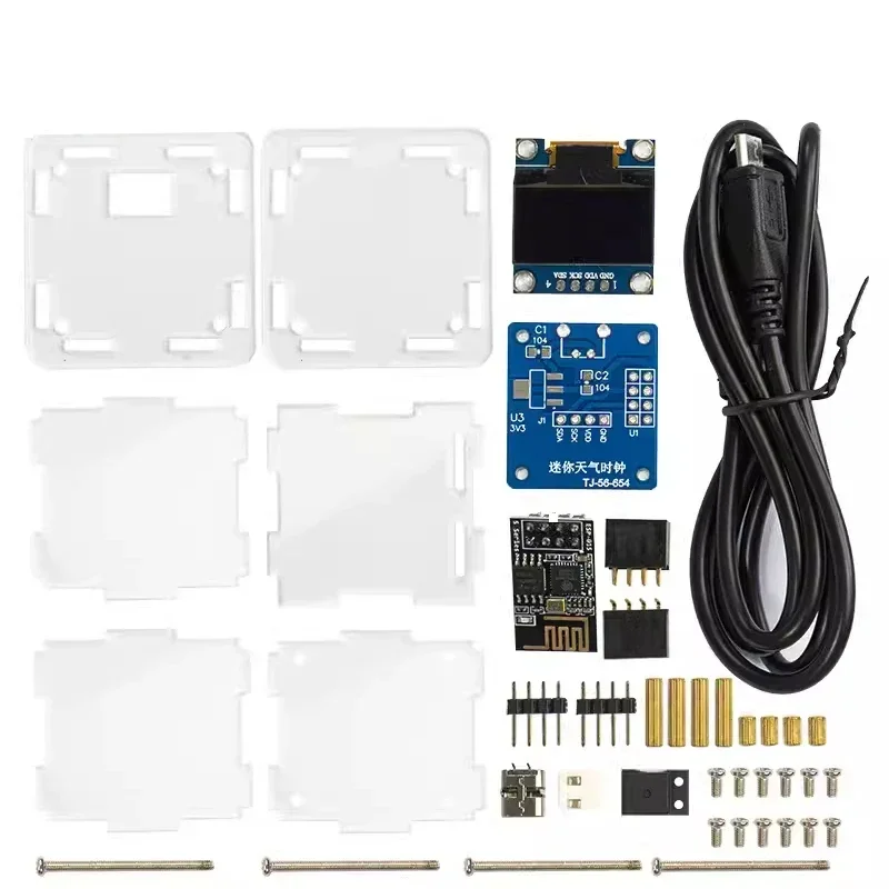 DC5V ESP8266 DIY electronic kit mini clock kit WIFI networked weather forecast OLED display and casing connection DIY welding oled display module
