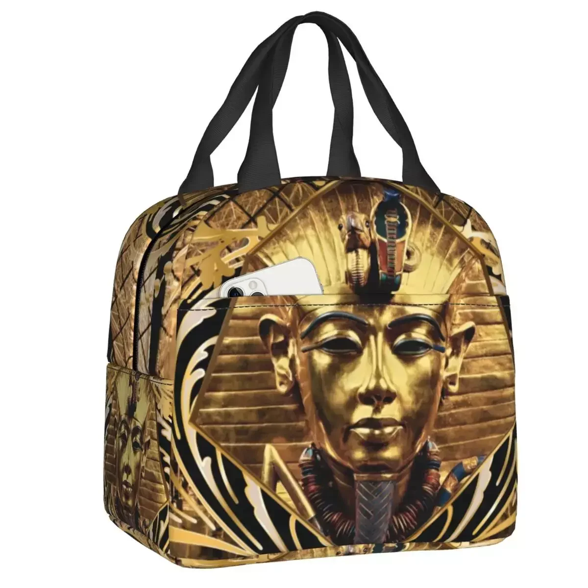 

Новинка 2023, Изолированные сумки для обедов золотого цвета с изображением Древнего Египта, Бога Фараона, короля птота, женские египетские мифы, переносной термоохладитель, коробка для бенто
