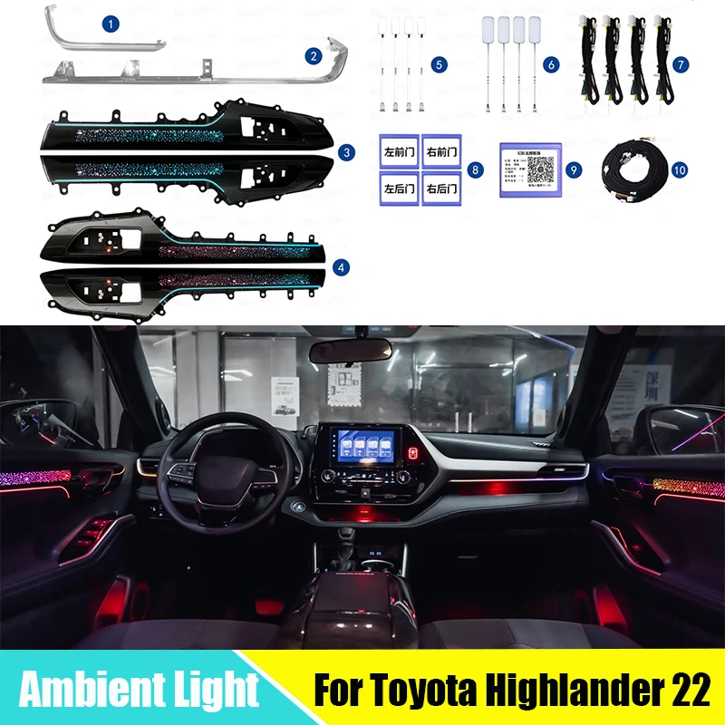 LEDAmbientLightForToyotaHighlander2022DoorTrimInstrumentPanel