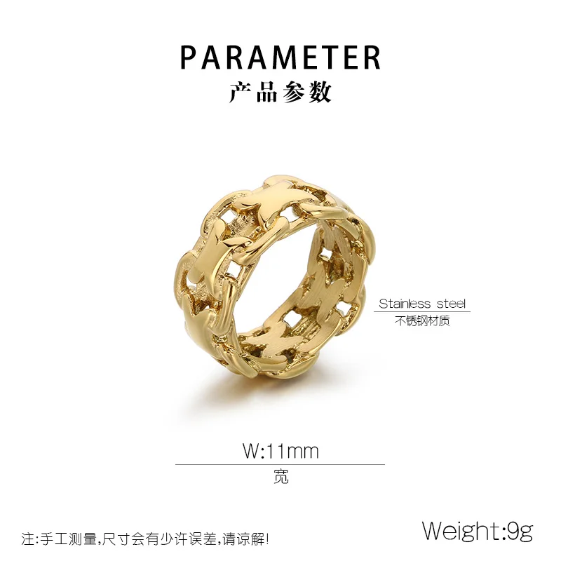 Kalen 11mm 316l Edelstahl Fingerringe für Männer Punk personal isierte männliche Charms kubanischen Kettenblatt Cocktail Party Schmuck Geschenk – Detail 1