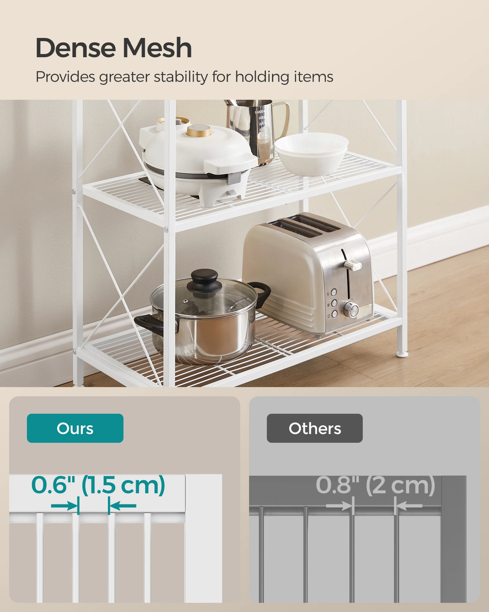 SONGMICS 5-Tier Metal Storage Rack, Shelving Unit with X Side Frames, Dense Mesh, 12.6 x 23.6 x 57.3 Inches, for Entryway 4