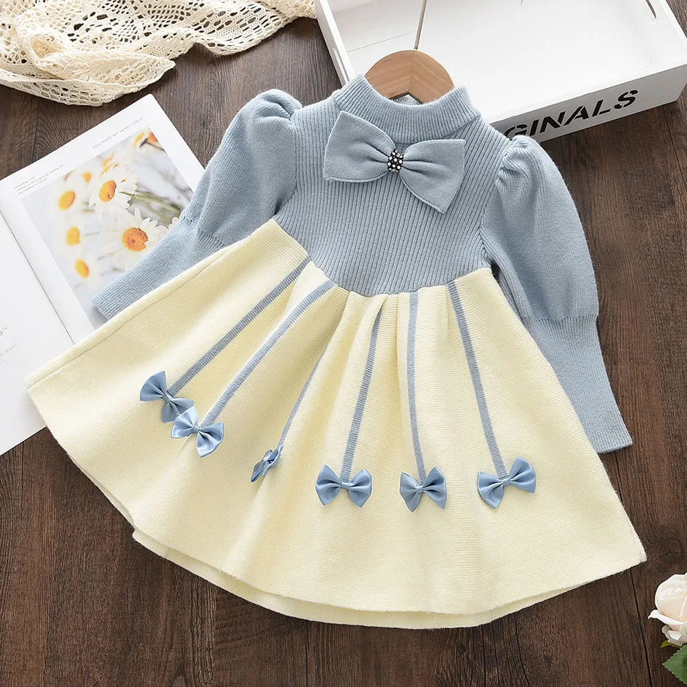 Melario Autumn Toddler Girl Dress Winter Sweater Clothes Solid Color Baby Girls Turtleneck Clothes 2 6Y Little Girls Dresses