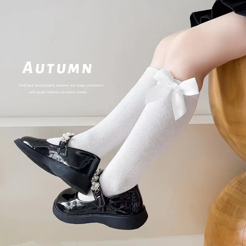 Baby Cotton Socks Korean Bow Pink Princess Calf Sweet Lolita Sock Children Straight Cute Candy Colore Hosiery Little Girl Socks 2