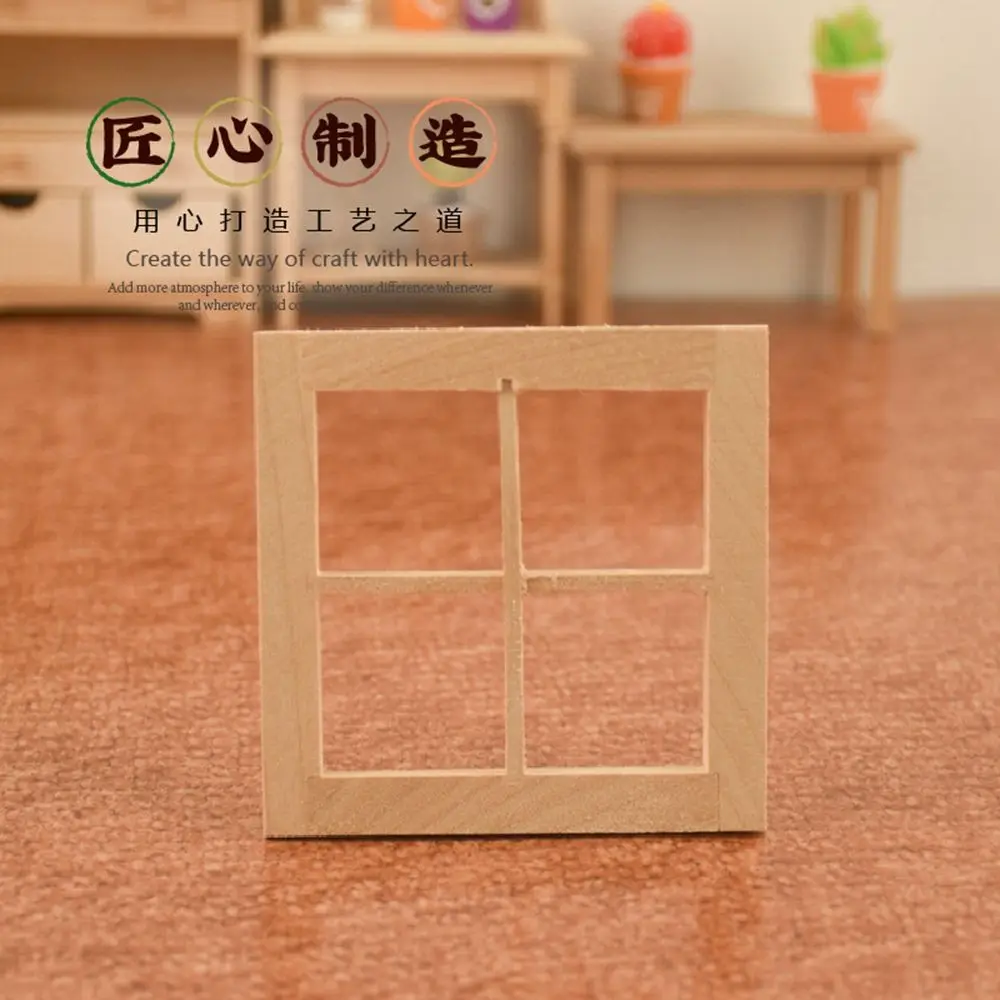 1:12 Dollhouse Mini Blank Door Model Wooden Window Frame Square Windows Can Be Opened Miniature For Doll House Furniture Toys