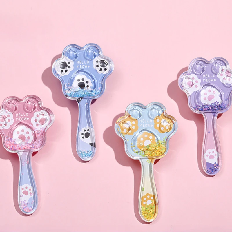 1 Piece Transparent Cartoon Kids Girl Hair Brush Glitter Spangles Cat Paw Children's Massage Cushion Comb Hair Care Tool