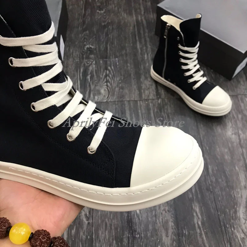 Black-White Trainers Toe Caps Ankle Booties Lace Up Mens Sneaker Zip High-TOP Casual Shoes Hip Hop Dress Shoes Big Size 46 47 3