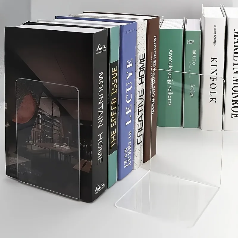 2Pcs Clear Acrylic Bookends L-shaped Desk Organizer Desktop Book Holder School Stationery Office Accessories 4