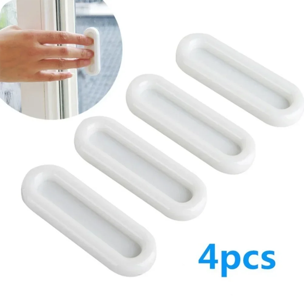 Door Handles Cabinet Handles 4pcs Door Handle Self-Adhesive Door Handle Cabinet Pull CasementDrawer Wardrobe Sliding White Plastic Home Furniture Part