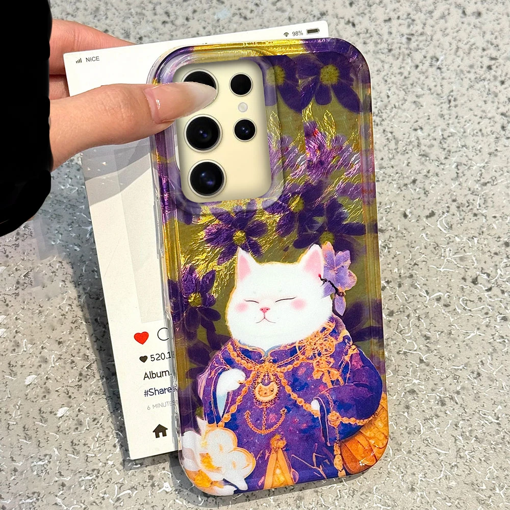 Retro Purple Cat Flower Vortex Texture Phone Case Cover