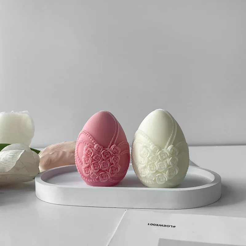 DIY 수제 비누 초콜릿 베이킹 몰드, 3D 부활절 달걀 캔들, 실리콘 몰드 천사 꽃 엠보싱