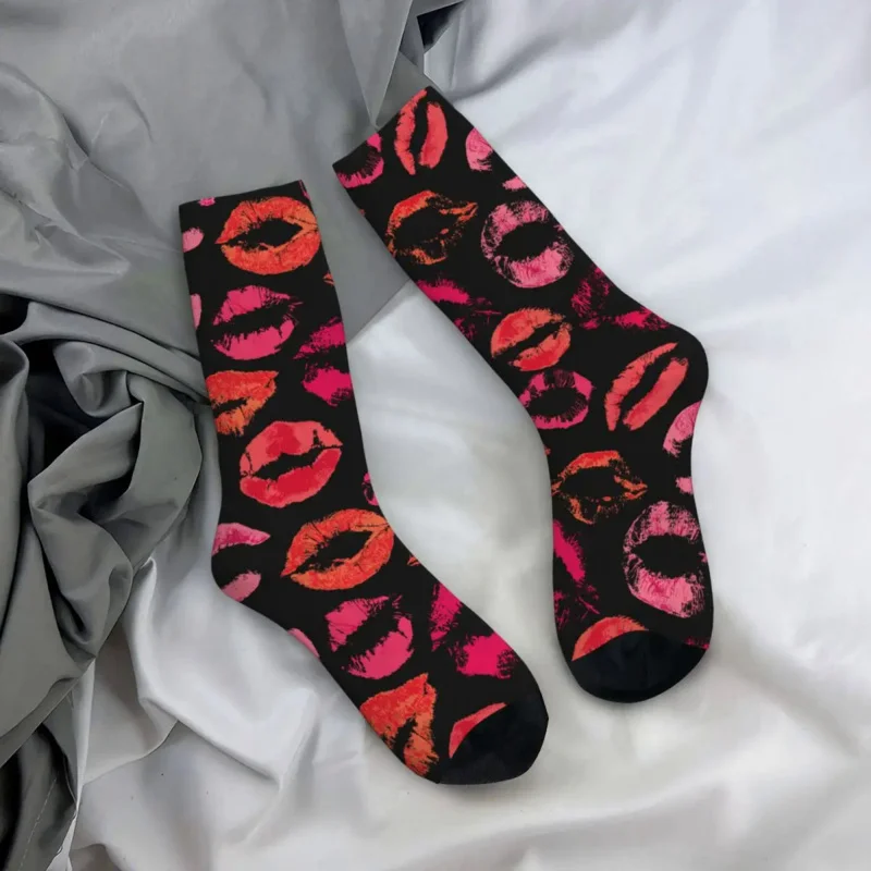 

Autumn Winter Retro Men's Women's Beautiful Red And Pink Lips Socks Breathable Basketball Socks