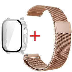 Premium PC Protector Case with Stainless Steel Milanese Loop Wristband and Screen Protect Cover - Realme Watch 5 (Rose Gold - Silver)