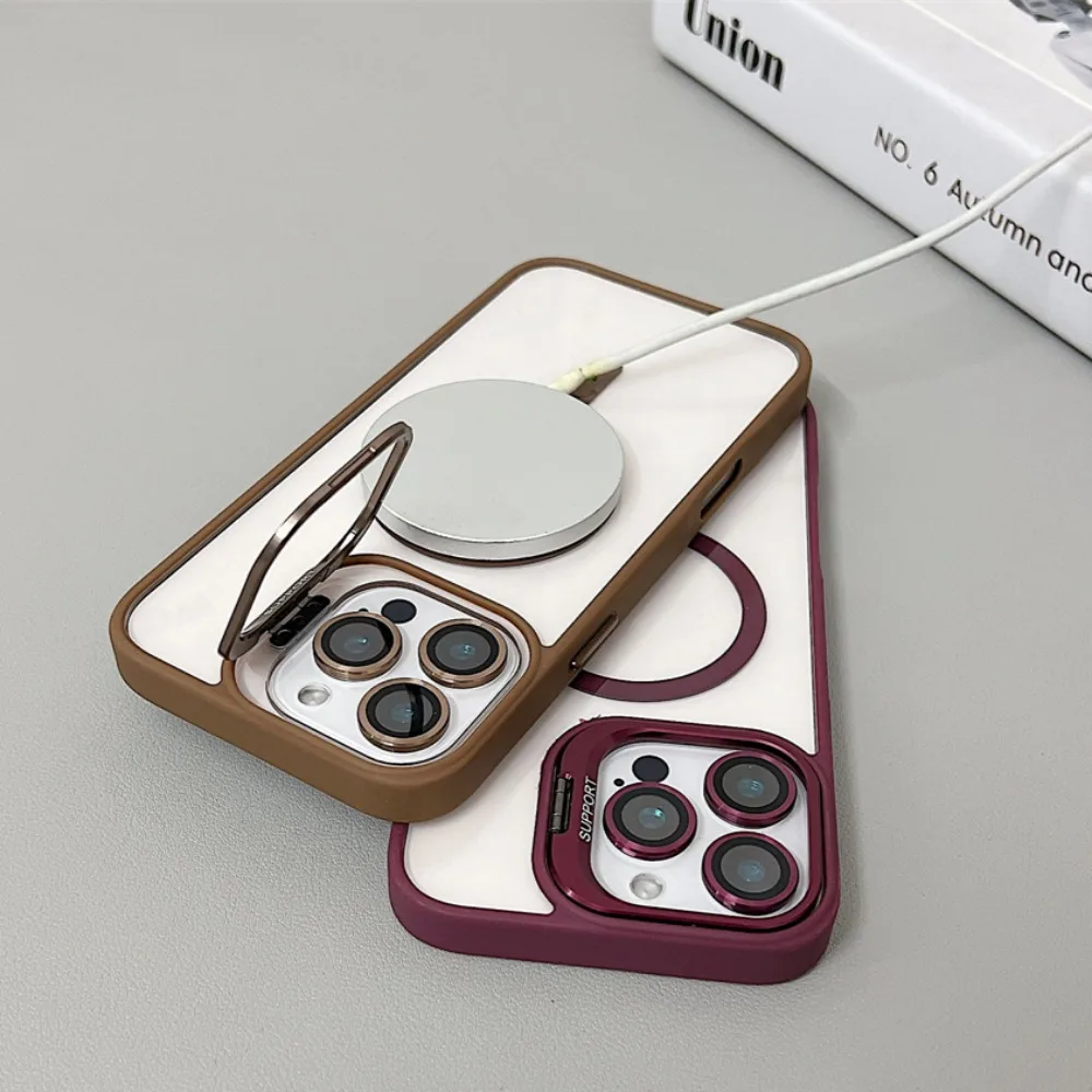 Luxury Magnetic Shockproof Phone Case with Stand and Glass Lens Protector Cover