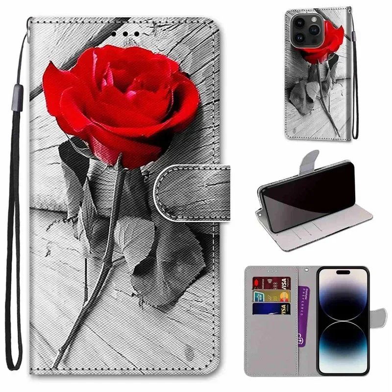 Leather Magnetic Flip Wallet Case – Painted Design